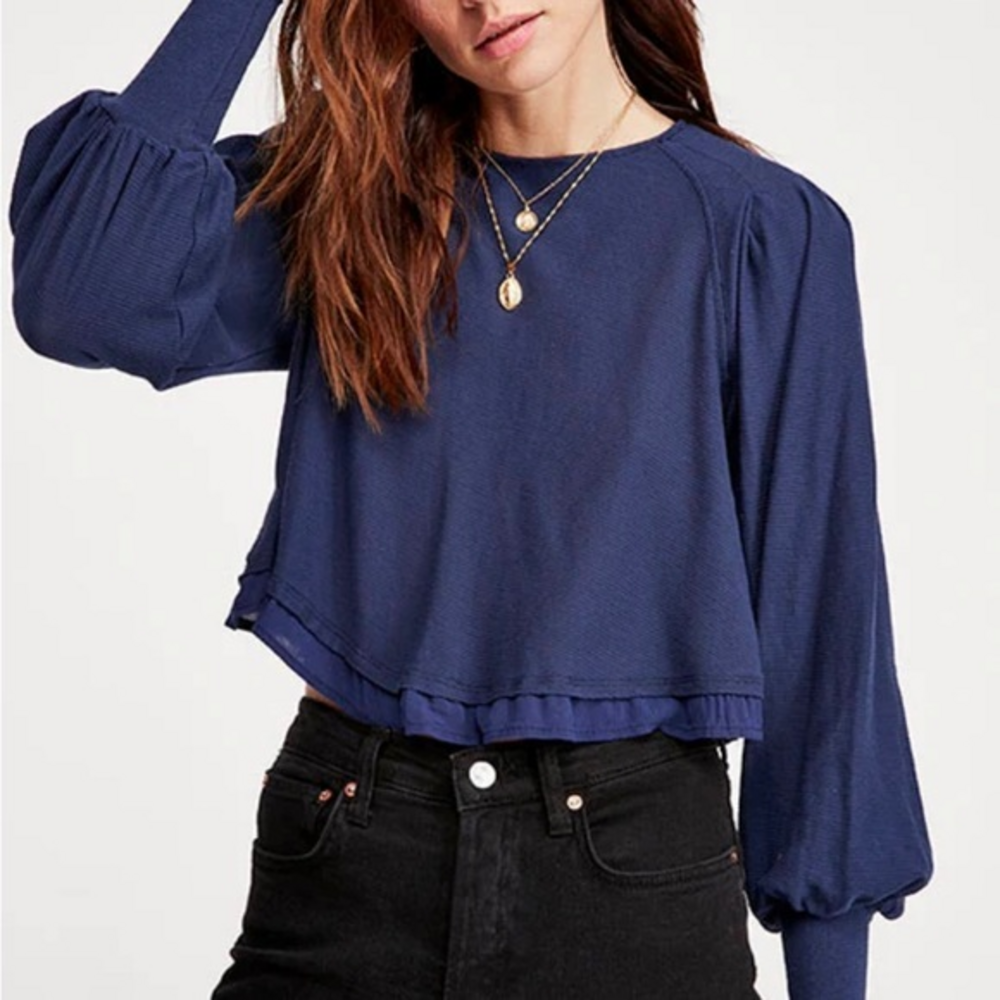 FREE‎ PEOPLE - BILLIE INDIGO LONG SLEEVE TEE
